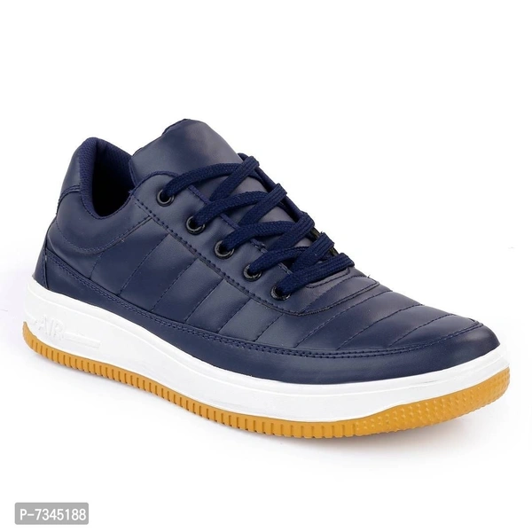 Stylish Fashionable Navy Blue Leatherette Trendy Modern Daily Wear Lace Ups Running Casual Shoes Sneakers For Men