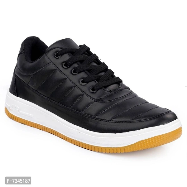 Stylish Fashionable Black Leatherette Trendy Modern Daily Wear Lace Ups Running Casual Shoes Sneakers For Men