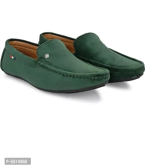 Stunning Green Velvet Self Design Loafers For Men