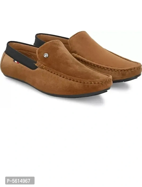 Stunning Brown Velvet Self Design Loafers For Men