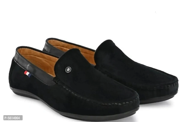 Stunning Black Velvet Self Design Loafers For Men