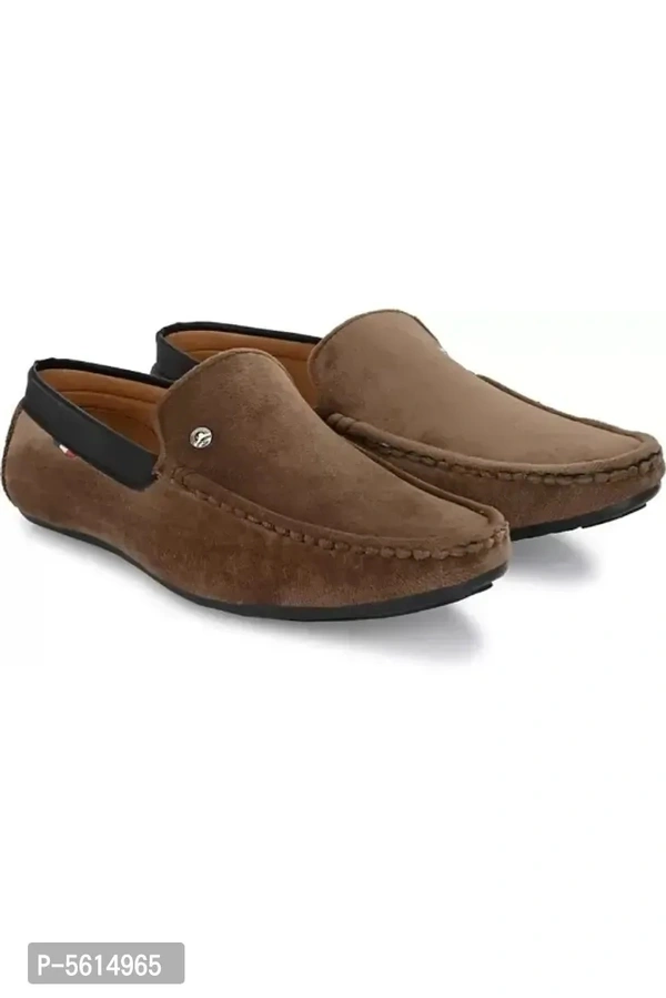 Stunning Brown Velvet Self Design Loafers For Men