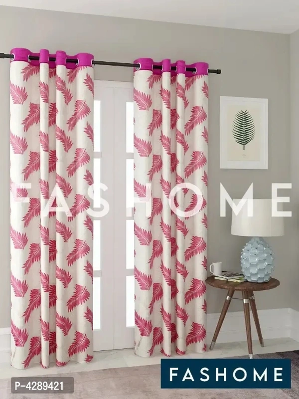 FasHome White Printed Polyester Eyelet Fitting Door Curtain - 7 Feet (Pack of 2)