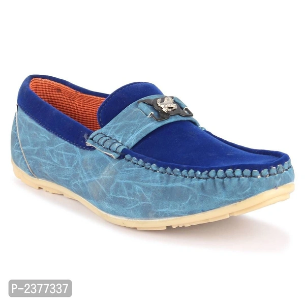 Blue Synthetic Leather Loafers for Men