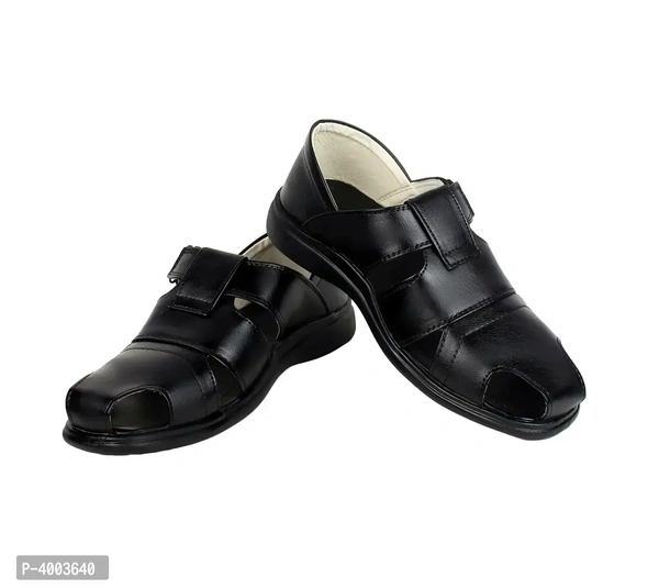 Men Black Solid PU Casual Trendy Sandals