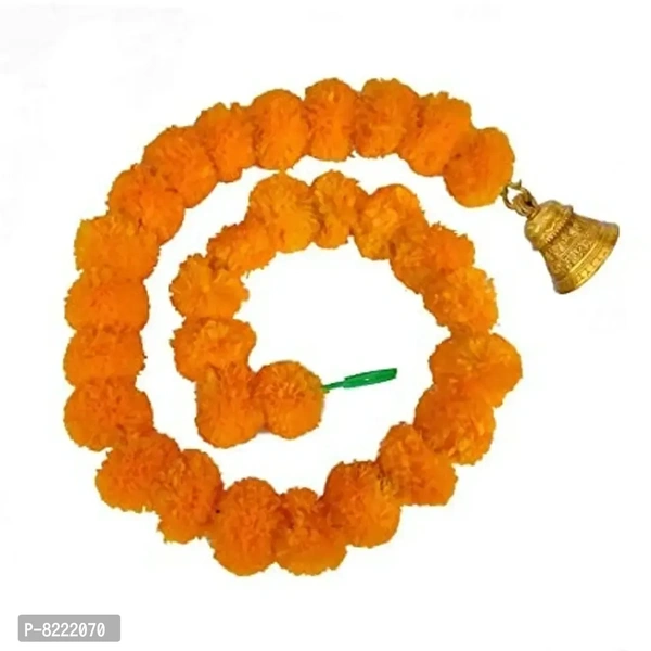 NSCC Artificial Marigold Fluffy Flowers and Golden Hanging Bells Short Garlands/Torans/Wall hangings/Latkans for Decorati