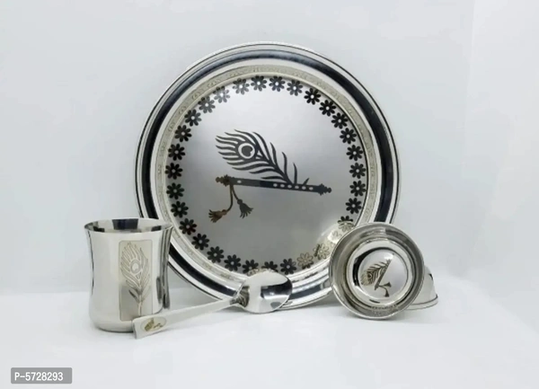 WELCOME 5 Pcs Ladoo Gopal Stainless Steel Baby Dinner Set | Mirror Finish | 1 Plate, 2 Bowls, 1 Glass, 1 Spoon | For Boys & Girls