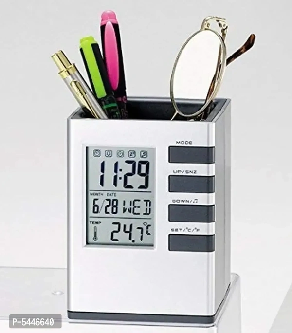 Cube Pen Stand with Digital Clock and Temperature