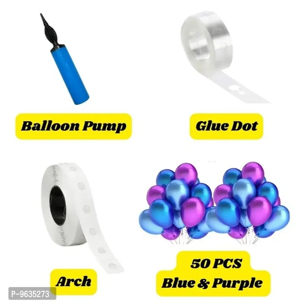 Decoration Combo Set of 50 pcs Blue Purple Balloons with Arch, Glue Dot Balloon Pump