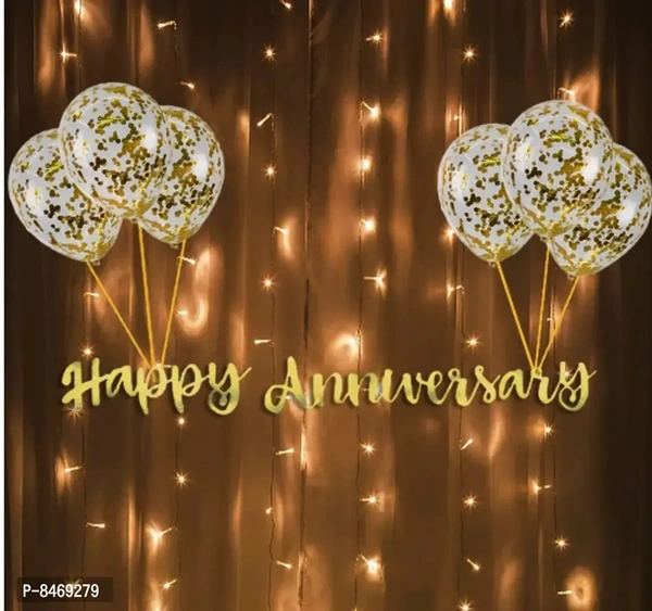 Golden Anniversary Decoration Set – Banner, Fairy Lights, Balloons & Confetti