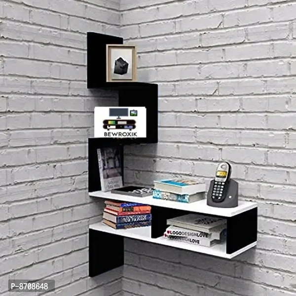 Fancy Zigzag Cabinet Rack Shelves For Living And Bedroom Decor (8*8*36)Inches (Black/White)
