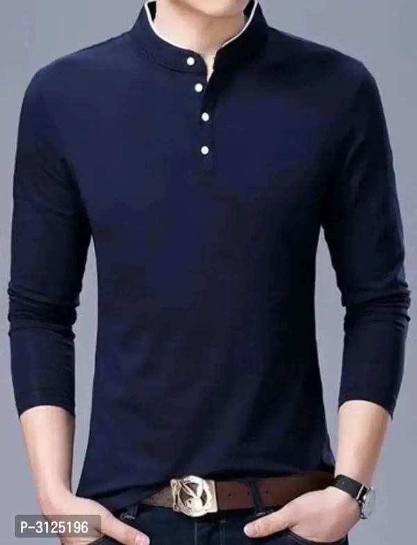 Men's Trendy Solid Cotton Mandarin Tees