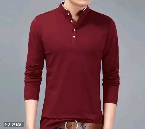 Men's Trendy Solid Cotton Mandarin Tees