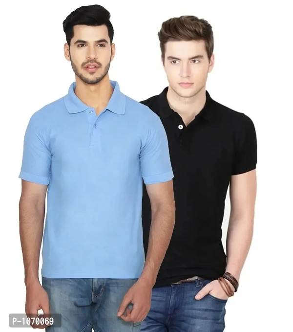 Men Multicoloured Cotton Blend Half Sleeves Polos T-Shirt (Pack of 2)
