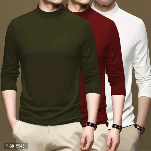 Trendy Polyester Sports Wear Turtle Neck T-Shirt For Men Pack Of 3
