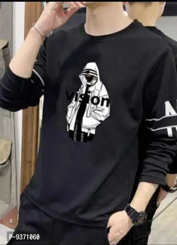 Elegant Cotton Black Round Neck Printed Full Sleeves T shirt For Men