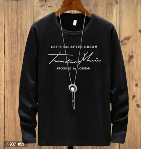 Elegant Cotton Black Round Neck Printed Full Sleeves T shirt For Men