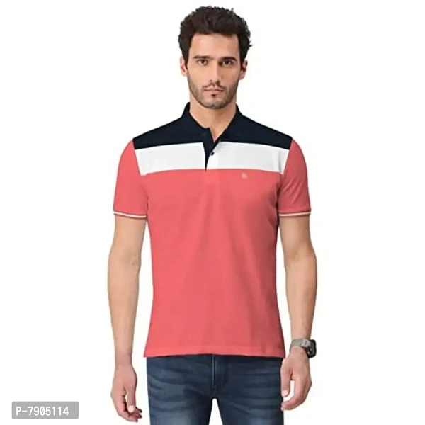 BULLMER Mens Regular Fit Cut Sew Colorblocked Polo Neck/Collared Tshirt