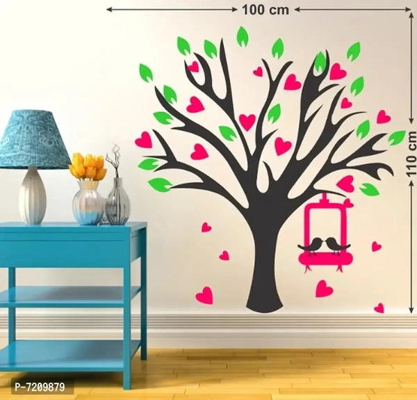 TREE WITH COLORFUL LEAVES WITH BIRDS STICKER Extra Large Self Adhesive Sticker (Pack of 1)