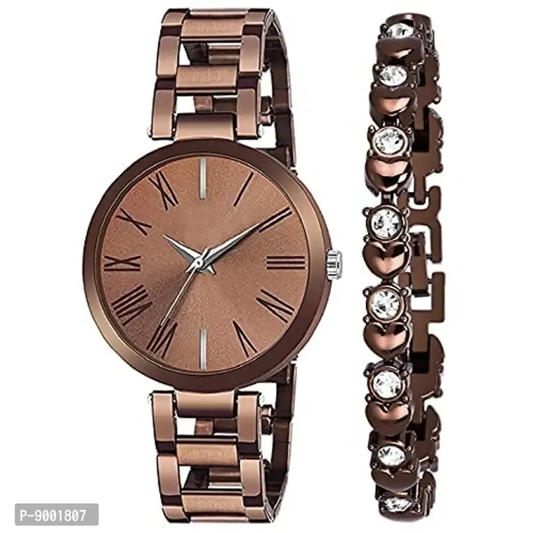 PAPIO Analog Women's Watches and Girls Watches with Bracelet (Brown Dial Brown Color Metal Belt)