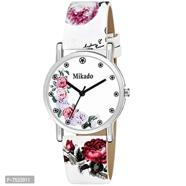 Flower Design Artistic Strap Analog Watch for Girls