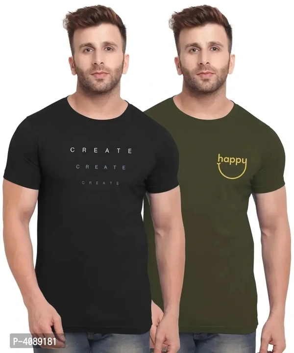 Bullmer Pack Of 2 Printed Cotton Blend Round Neck T-Shirts