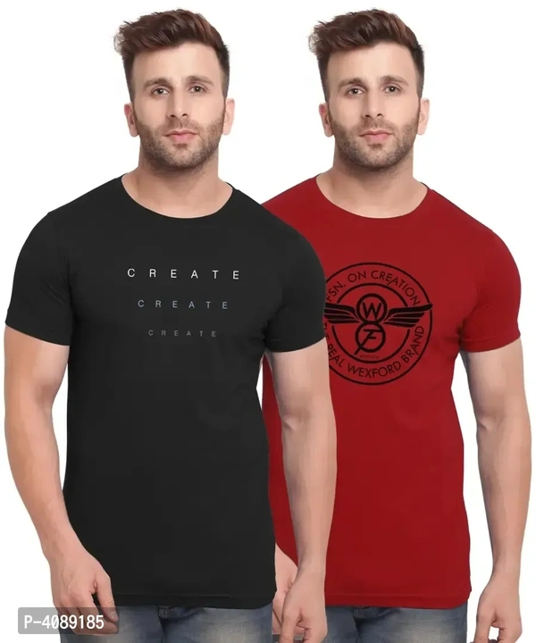 Bullmer Pack Of 2 Printed Cotton Blend Round Neck T-Shirts