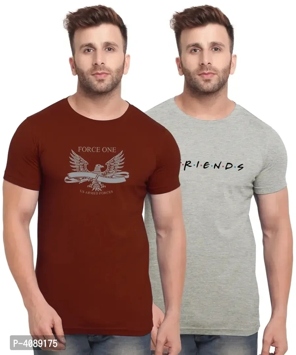 Bullmer Pack Of 2 Printed Cotton Blend Round Neck T-Shirts