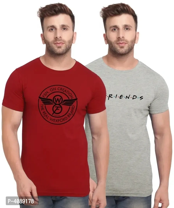 Bullmer Pack Of 2 Printed Cotton Blend Round Neck T-Shirts