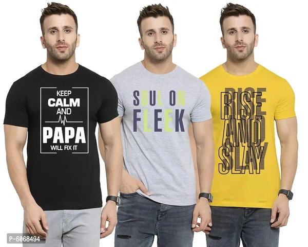 Fabulous Cotton Blend Printed Round Neck Tees For Men And Boys (Pack Of 3