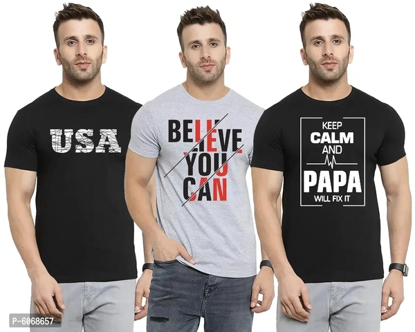 Fabulous Cotton Blend Printed Round Neck Tees For Men And Boys (Pack Of 3)