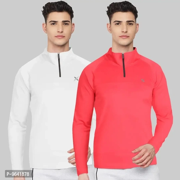 FTX Comfortable Multicoloured Polyester Solid High Neck Tees For Men Combo Pack Of 2