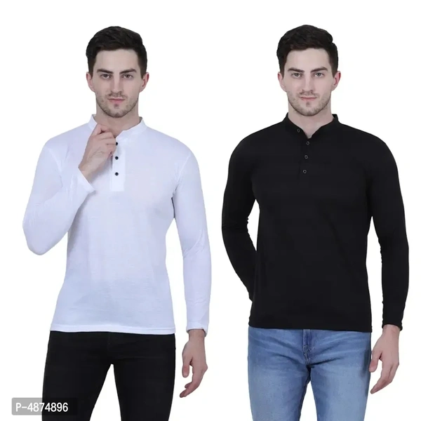 Men's Multicoloured Cotton Blend Solid Henley Tees (Pack of 2