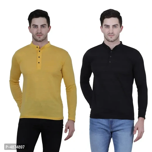 Men's Multicoloured Cotton Blend Solid Henley Tees (Pack of 2)