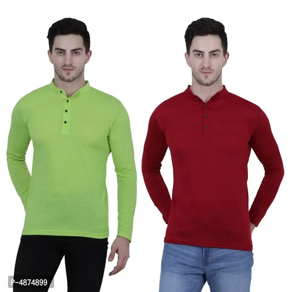 Men's Multicoloured Cotton Blend Solid Henley Tees (Pack of 2