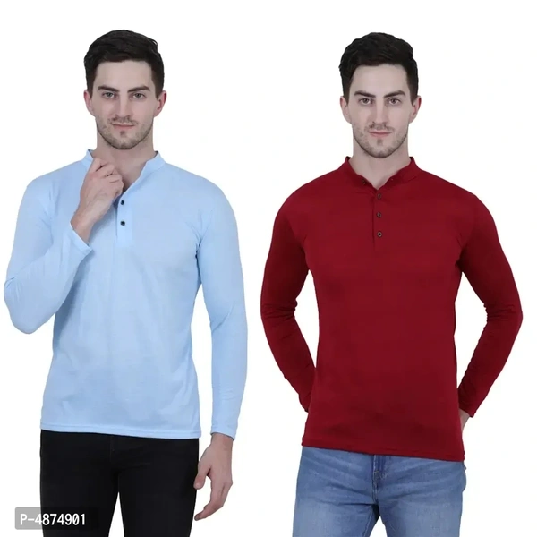 Men's Multicoloured Cotton Blend Solid Henley Tees (Pack of 2)