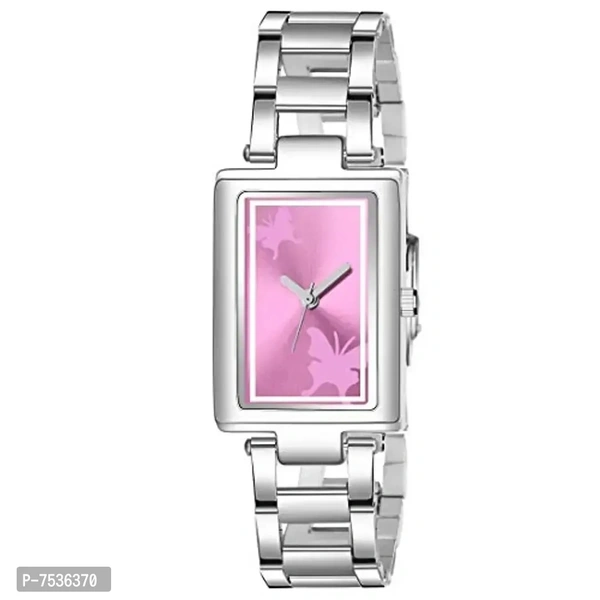 Acnos Brand - Pink Square Dial Silver Chain Belt Analogue Watch for Girl's and Women's Pack of - 1