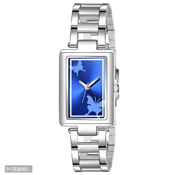 Acnos Brand Blue Square Dial Silver Chain Belt Analogue Watch for Girl's and Women's Pack of - 1