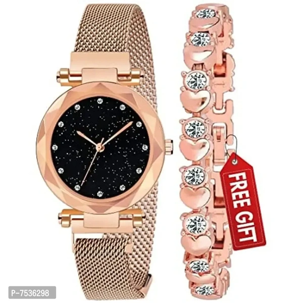 Acnos Rose-Gold Magnet Watch Combo for Women & Girls | Pack of 2