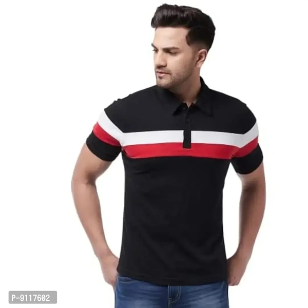 GRITSTONES Men's Regular Fit Cotton Half Sleeve Color Block Printed Polo T-Shirt