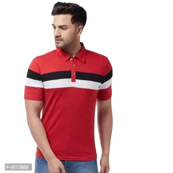 GRITSTONES Men's Regular Fit Cotton Half Sleeve Color Block Printed Polo T-Shirt