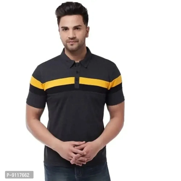 GRITSTONES Men's Regular Fit Cotton Half Sleeve Color Block Printed Polo T-Shirt