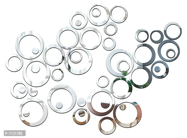 Designer 40 Ring And Dots Silver, Acrylic Mirror Wall Decor Sticker For Wall