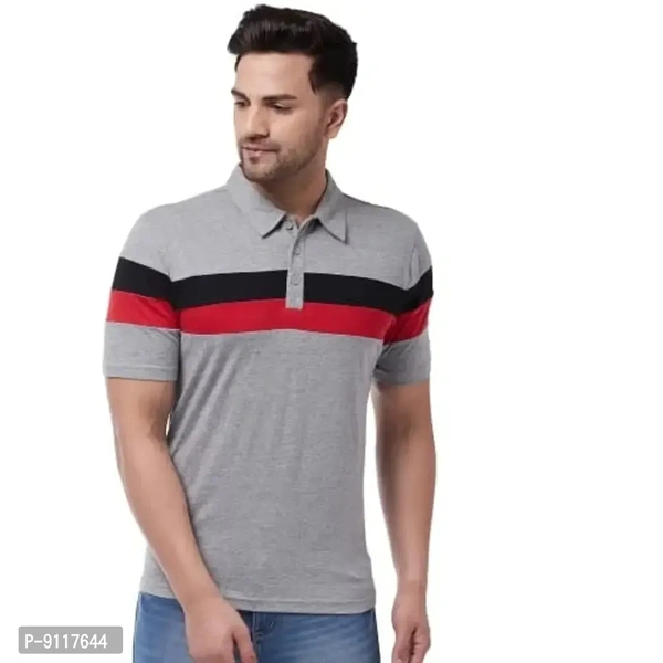 GRITSTONES Men's Regular Fit Cotton Half Sleeve Color Block Printed Polo T-Shirt