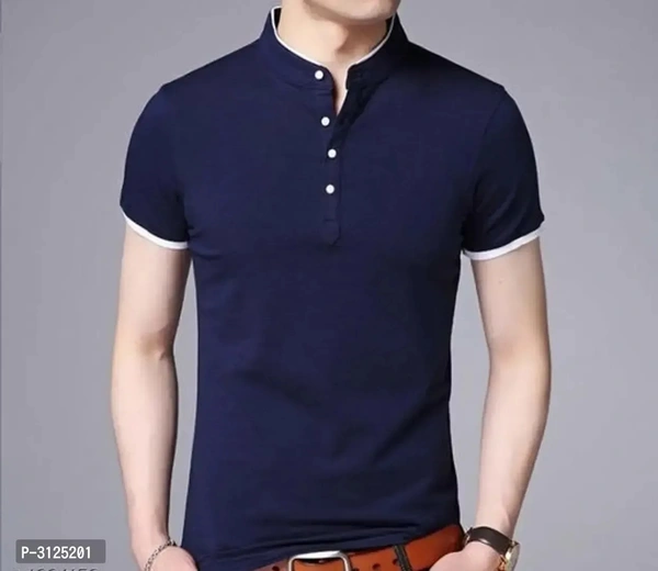 Men's Trendy Solid Cotton Mandarin Tees