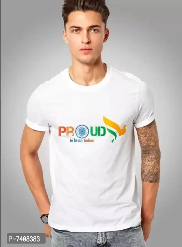 Stunning White Polyester Printed Proud To Be Indian Tees For Men