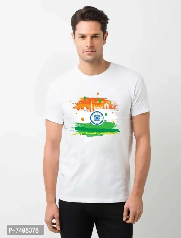 Stunning White Polyester Printed India Taj Tees For Men