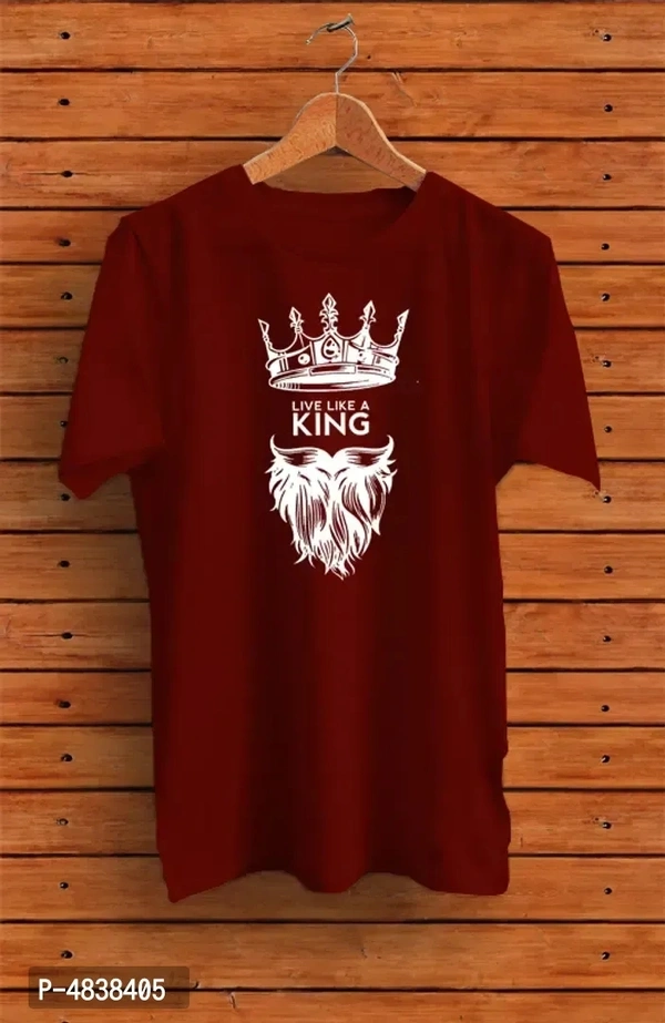 Men's Maroon Printed Cotton Round Neck Tees