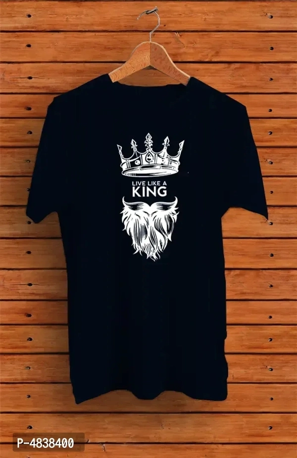 Men's Navy Blue Printed Cotton Round Neck Tees