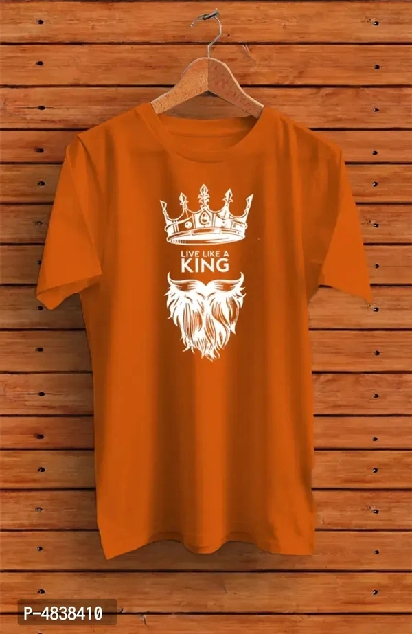 Men's Yellow Printed Cotton Round Neck Tees